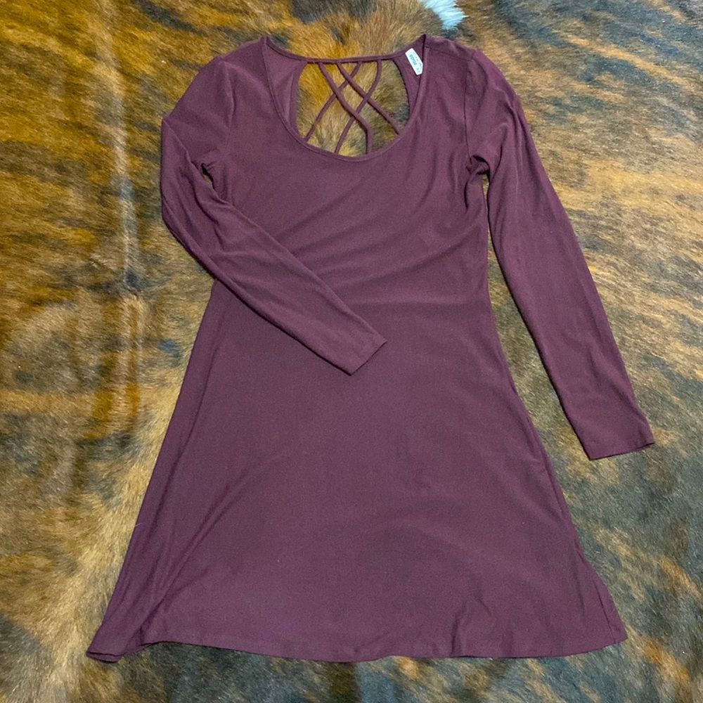 Maroon Long Sleeve Dress with CrissCross Detailing on Back- Size M